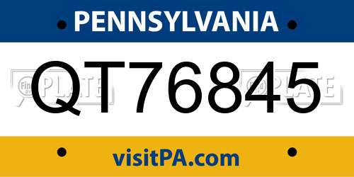 QT76845 Pennsylvania License Plate
