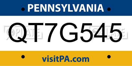 QT7G545 Pennsylvania License Plate
