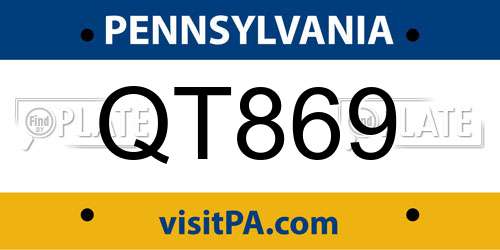 QT869 Pennsylvania License Plate