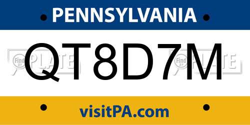 QT8D7M Pennsylvania License Plate