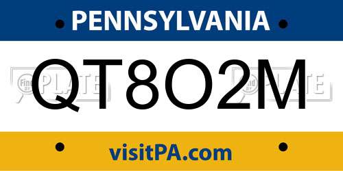 QT8O2M Pennsylvania License Plate