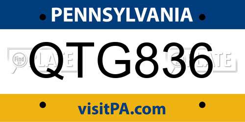 QTG836 Pennsylvania License Plate