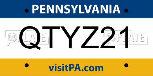 QTYZ21 Pennsylvania License Plate