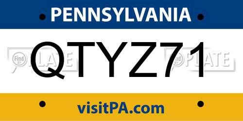 QTYZ71 Pennsylvania License Plate