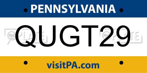 QUGT29 Pennsylvania License Plate
