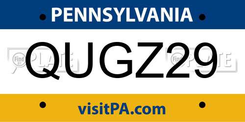 QUGZ29 Pennsylvania License Plate