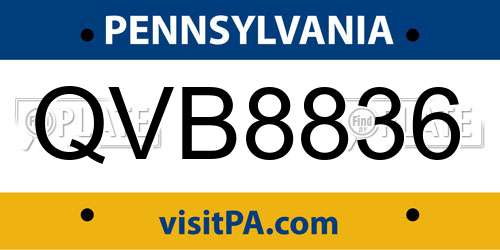 QVB8836 Pennsylvania License Plate