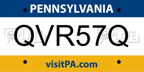 QVR57Q Pennsylvania License Plate