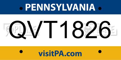 QVT1826 Pennsylvania License Plate