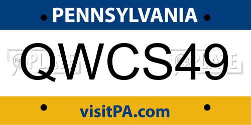 QWCS49 Pennsylvania License Plate