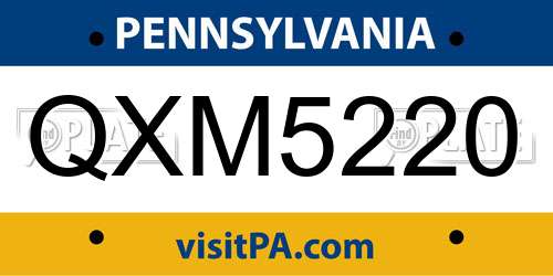 QXM5220 Pennsylvania License Plate
