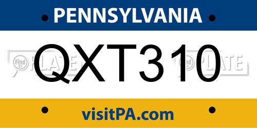 QXT310 Pennsylvania License Plate