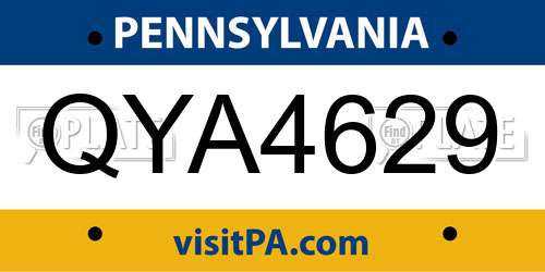QYA4629 Pennsylvania License Plate
