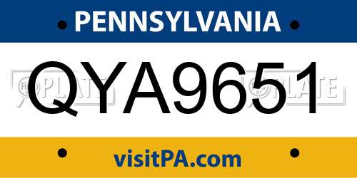QYA9651 Pennsylvania License Plate
