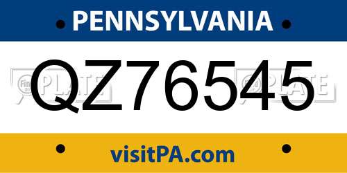 QZ76545 Pennsylvania License Plate