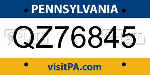 QZ76845 Pennsylvania License Plate