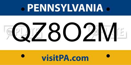 QZ8O2M Pennsylvania License Plate
