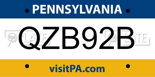 QZB92B Pennsylvania License Plate