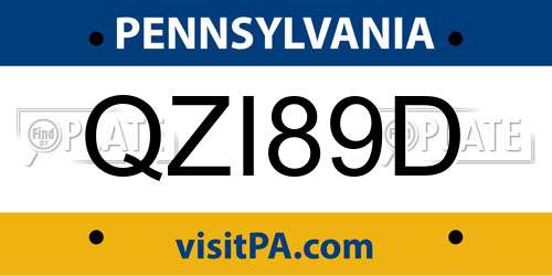 QZI89D Pennsylvania License Plate