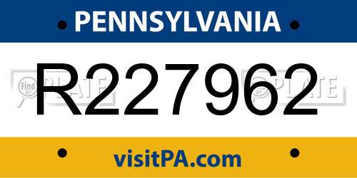 R227962 Pennsylvania License Plate