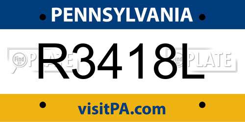 R3418L Pennsylvania License Plate