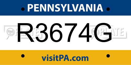 R3674G Pennsylvania License Plate
