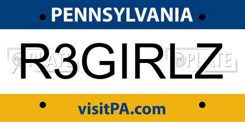 R3GIRLZ Pennsylvania License Plate