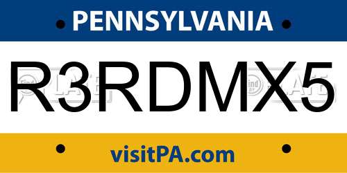 R3RDMX5 Pennsylvania License Plate