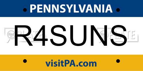 R4SUNS Pennsylvania License Plate