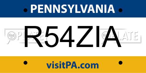 R54ZIA Pennsylvania License Plate