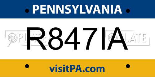 R847IA Pennsylvania License Plate