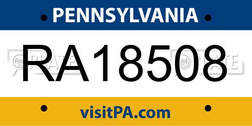 RA18508 Pennsylvania License Plate