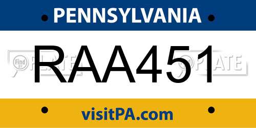 RAA451 Pennsylvania License Plate