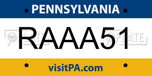RAAA51 Pennsylvania License Plate