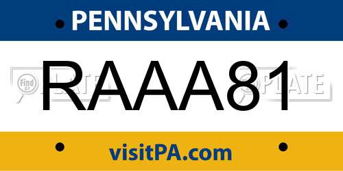 RAAA81 Pennsylvania License Plate