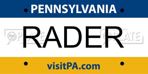 RADER Pennsylvania License Plate