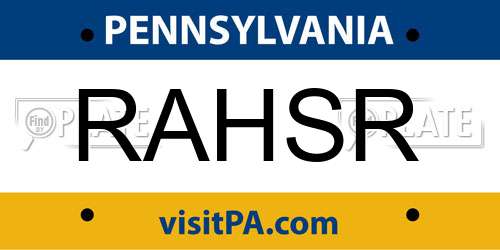 RAHSR Pennsylvania License Plate