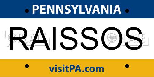 RAISSOS Pennsylvania License Plate