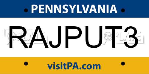 RAJPUT3 Pennsylvania License Plate