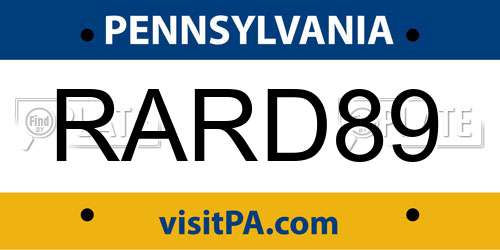 RARD89 Pennsylvania License Plate