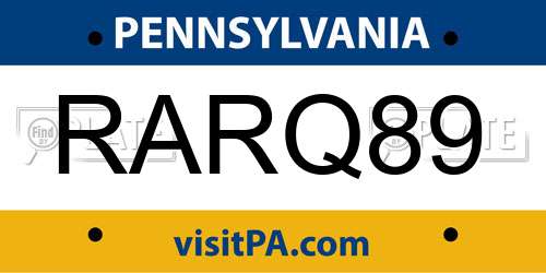 RARQ89 Pennsylvania License Plate