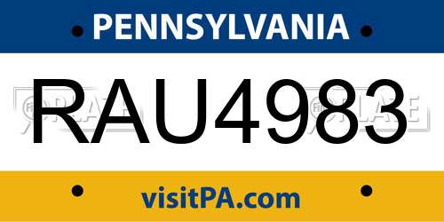 RAU4983 Pennsylvania License Plate