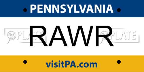 RAWR Pennsylvania License Plate