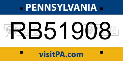RB51908 Pennsylvania License Plate