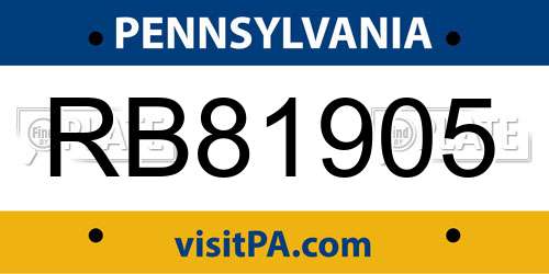 RB81905 Pennsylvania License Plate