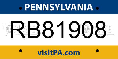 RB81908 Pennsylvania License Plate