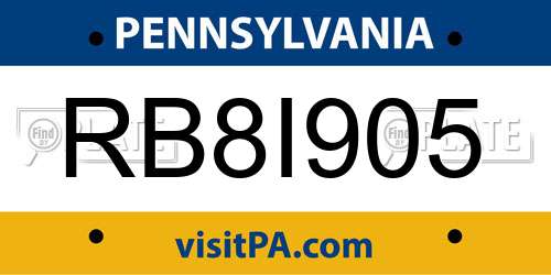 RB8I905 Pennsylvania License Plate