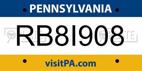 RB8I908 Pennsylvania License Plate