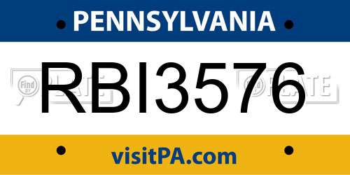 RBI3576 Pennsylvania License Plate