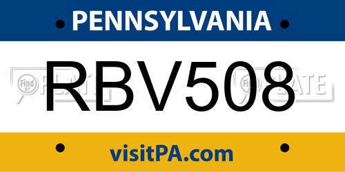 RBV508 Pennsylvania License Plate